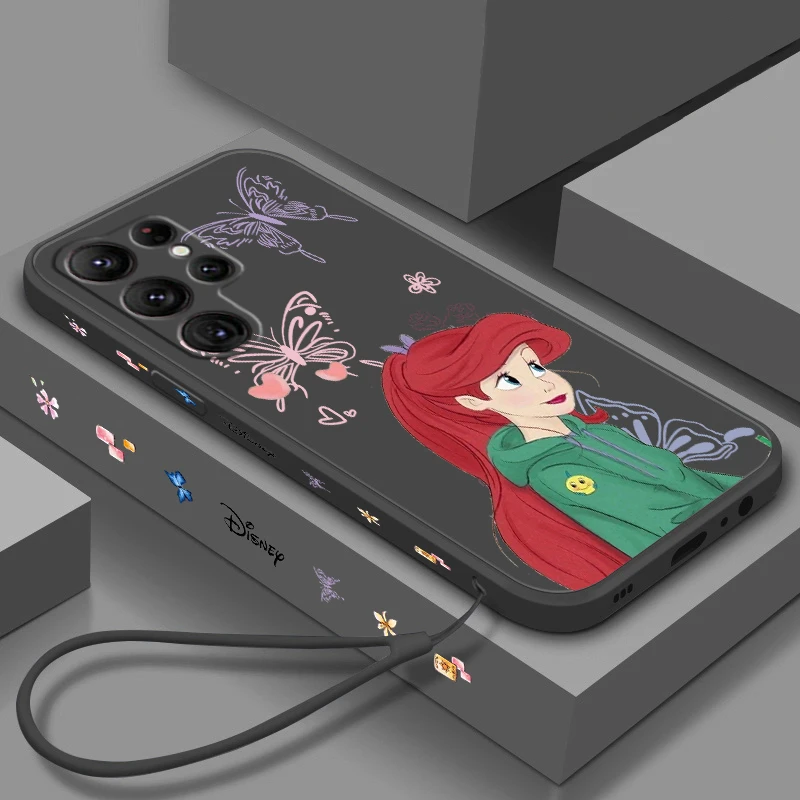 

Disney Ariel Princess Cartoon For Samsung Galaxy S25 S24 S23 S22 S21 S20 Ultra Plus FE 5G Liquid Left Rope Phone Case Cover