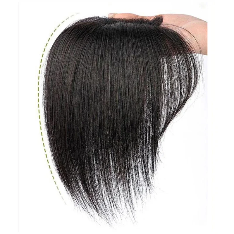 100% Human Hair Wispy Bangs Clip in Bangs Natural Air Bangs Fringe with Temples Hairpieces for Women Curved Bang for Daily wear