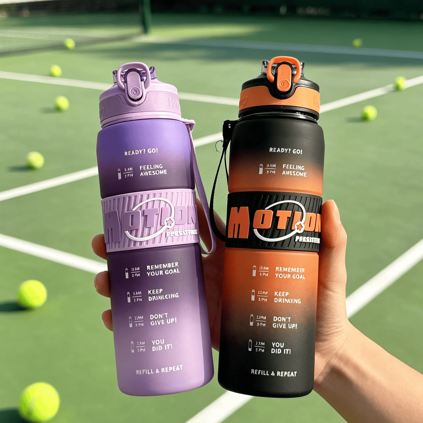 1L Adult gradient sports water bottle, portable, large capacity leak proof straw accompanying water bottle, fitness water bottle