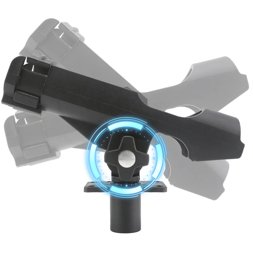 360° Adjustable Clamp-On Rod Holder with Rotating Seat & Oblique Platform for Inflatable Raft/Kayak Fishing