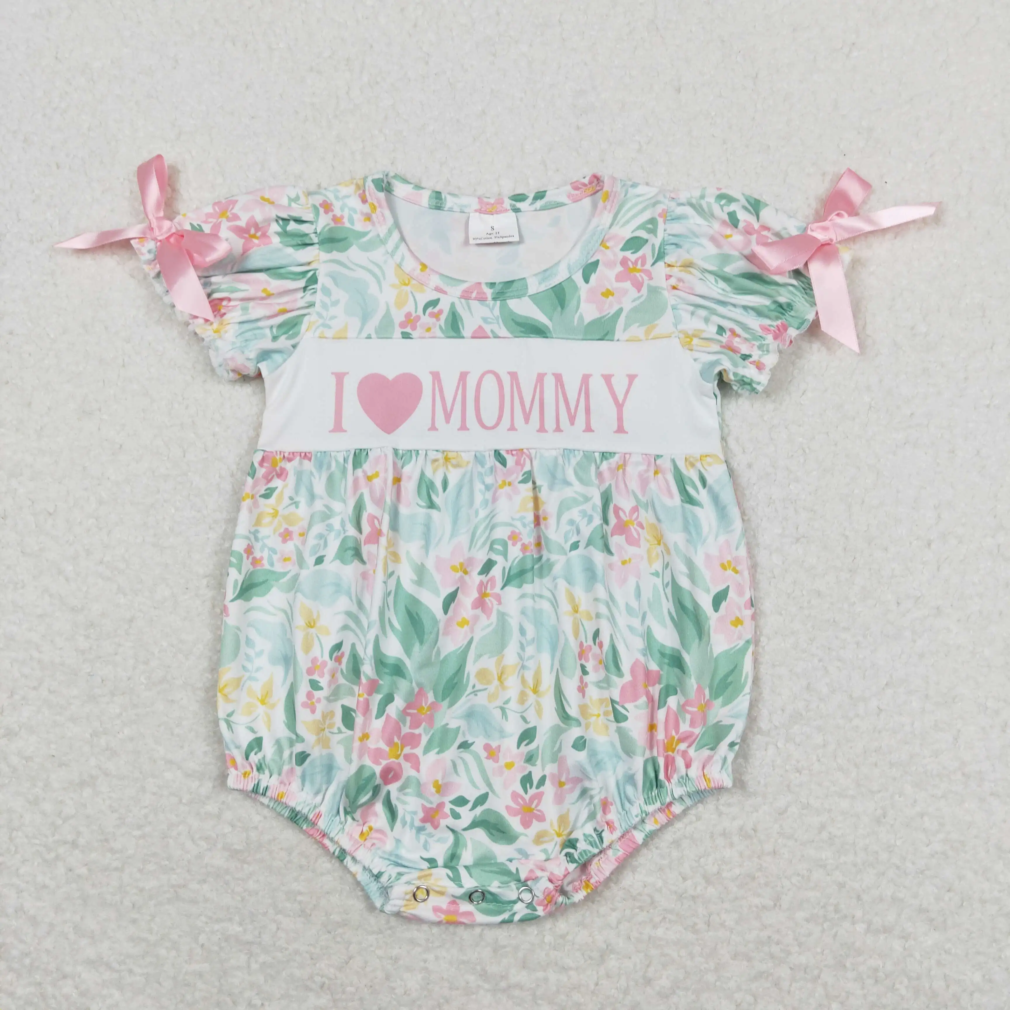 

SR1471 baby girls clothes rompers New love mommy letter flower leaves short-sleeve romper Wholesale Summer Boutique baby rompers