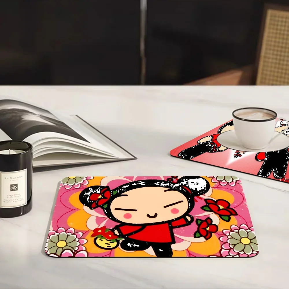 Cute Cartoon Pucca Garu Table Drain Pad Tabletop Absorbent Draining Mat Tableware Mats Placemats For Table Decor