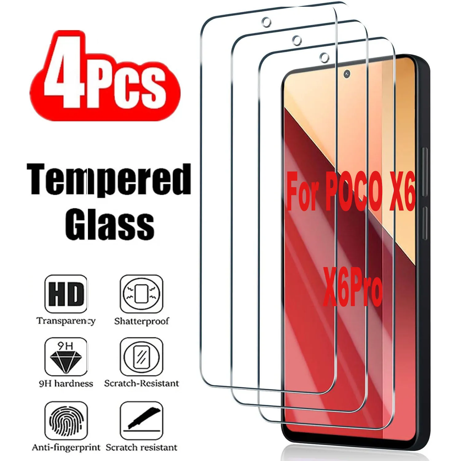 

2/4Pcs 9H Screen Protector For Xiaomi POCO X6 Pro M6 Pro 5G HD Tempered Glass