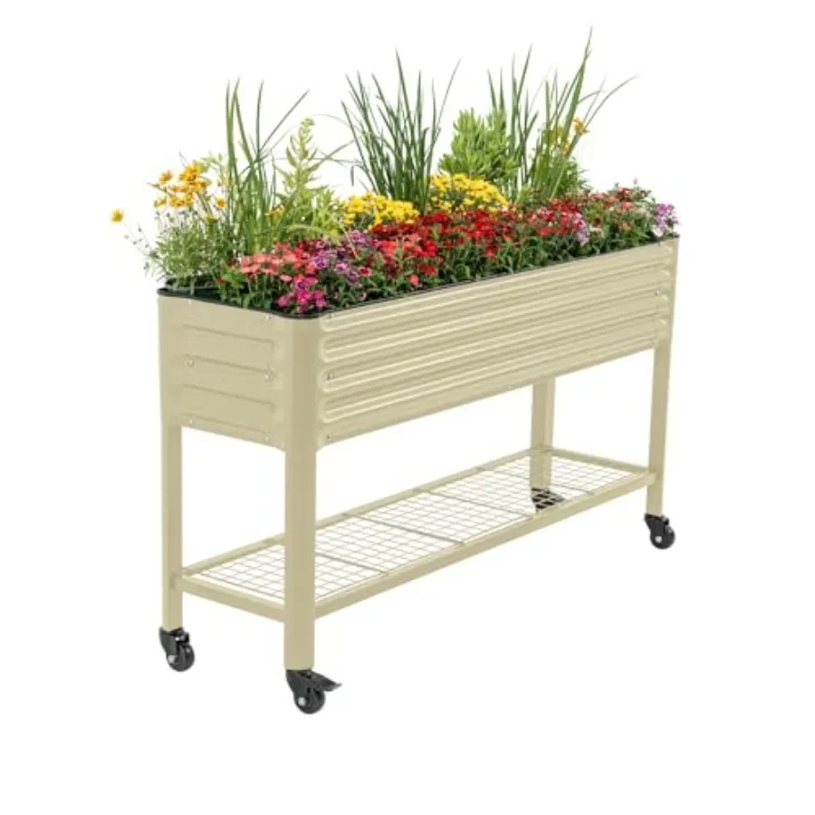 Rolling Elevated Raised Garden Bed, 5.5' Outdoor Planters Boxes with Legs and Storage Rack for Patio, 750 Lbs Weight Capacity,