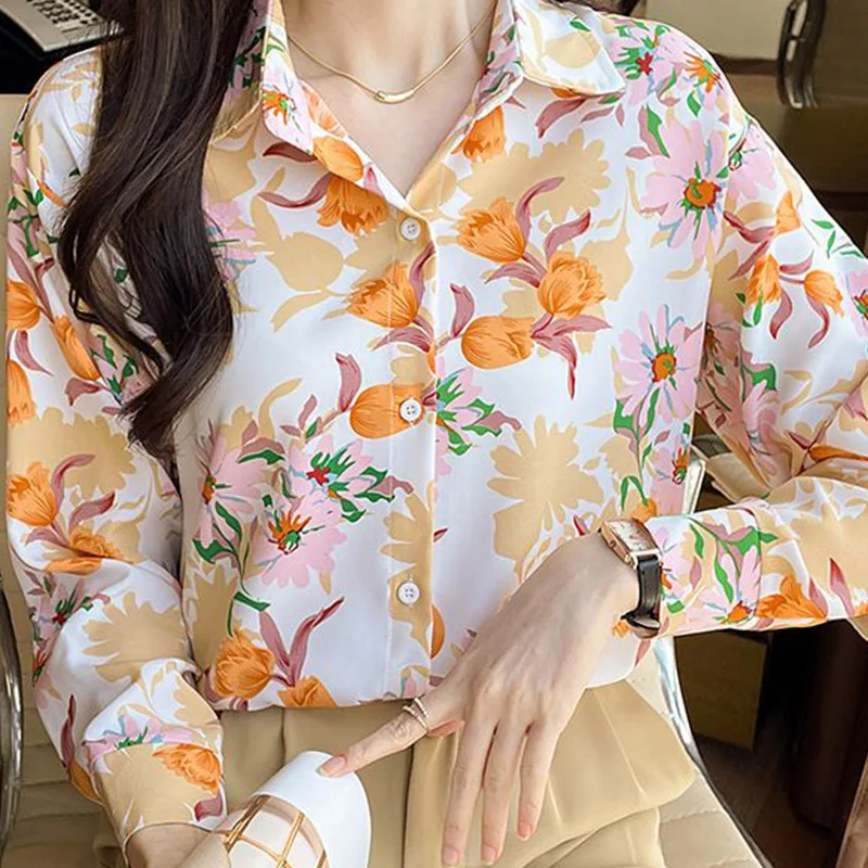 Koreanischen Stil Elegante Modische Gedruckt Lose Lange Ärmeln Hemd Frühjahr/Sommer Neue Original Design Pendeln Freizeit Dame Top