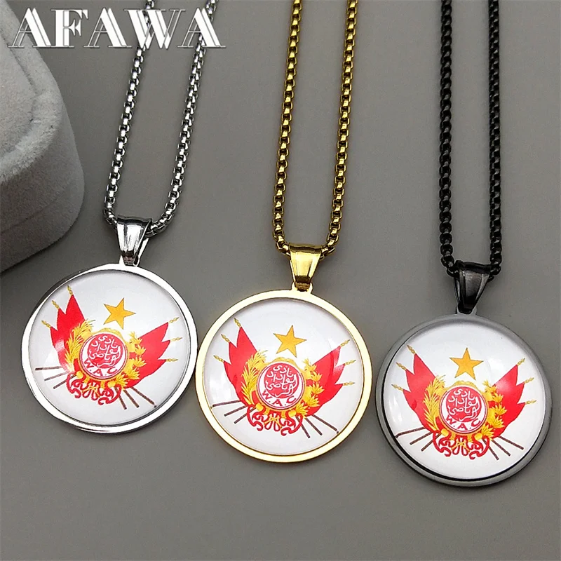 

Islamic Muslim Quran Flag Star Glass Pendant Necklace Women Men Stainless Steel Gold Color Arabic Letter Amulet Chain Jewelry