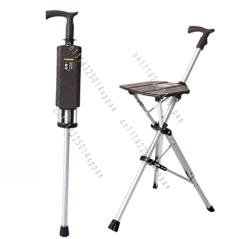 Stick Seat Adjustable Elderly Crutch Fishing Chair with Stool 110KG Load Bearing New High Quality Aluminum Alloy Foldable