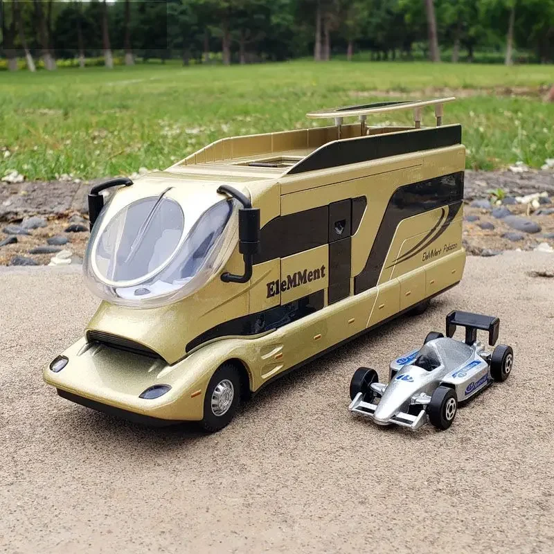 

Model Metal Toys Camper Van Motorhome Touring Model Sound and Light Childrens Gifts Alloy Luxury RV Recreational Dining Car