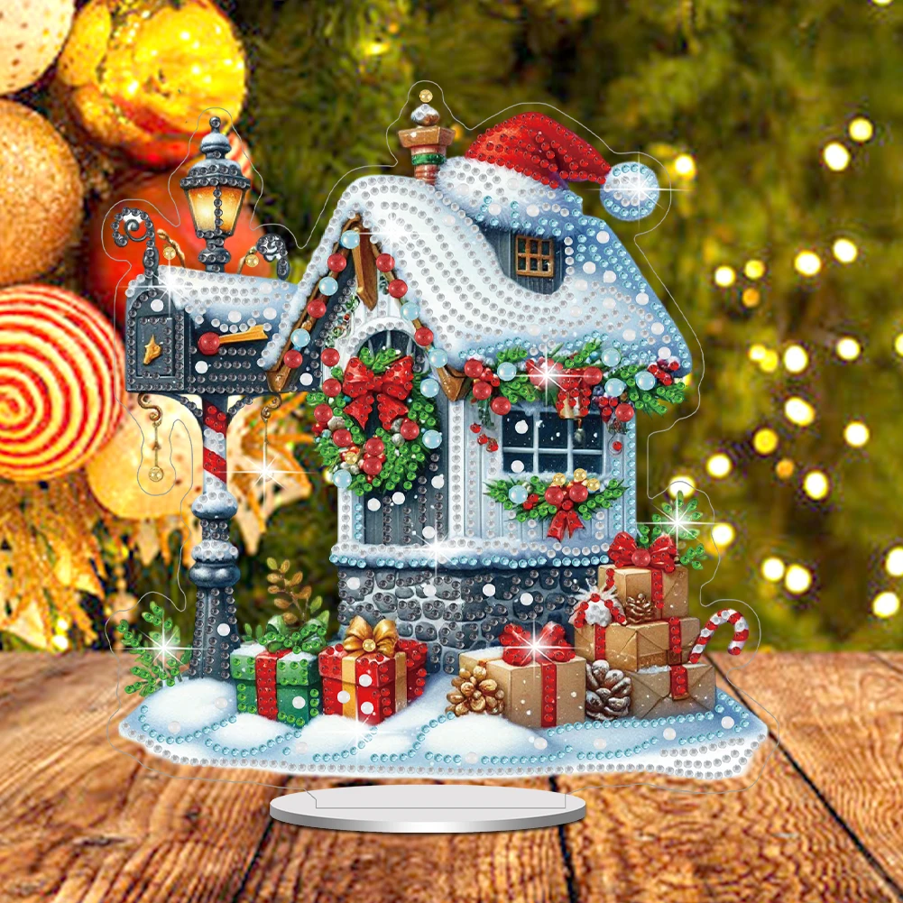 Wooden Santa Rhinestone Desktop Ornaments Kit DIY Art Painting Desktop Decorations for Xmas Table Office Home Decoration