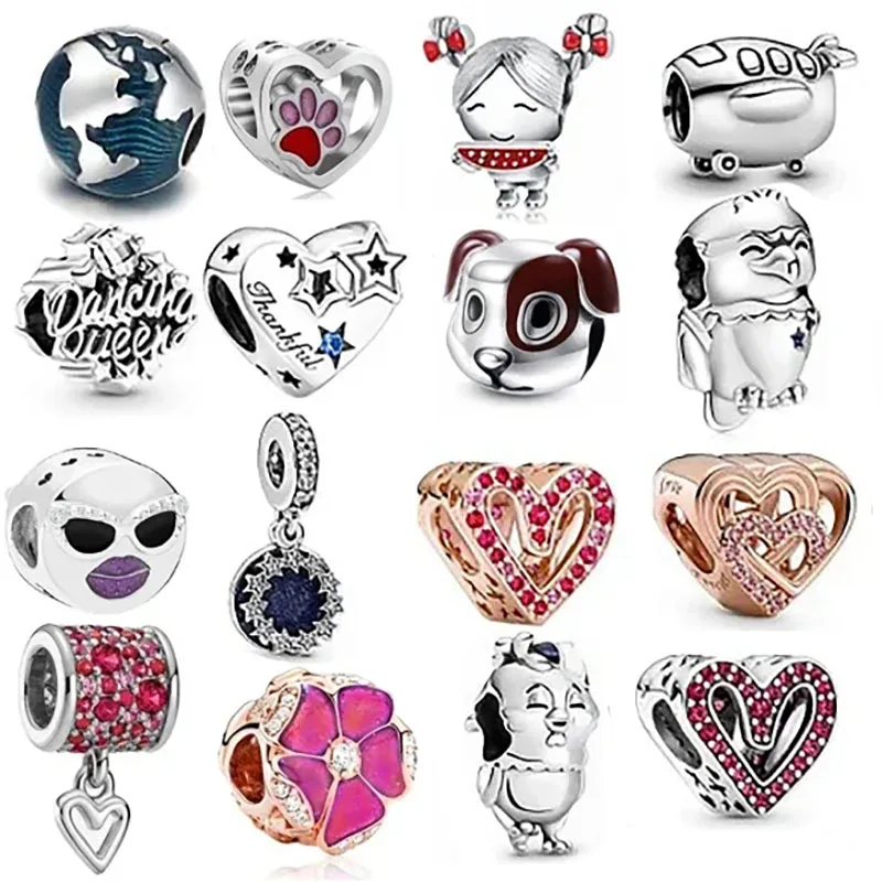 2024 New Dog Girl Airplane Heart  Dangle Global Clip Beads Fit Pandora Charms Bracelet DIY Women Jewelry Gifts