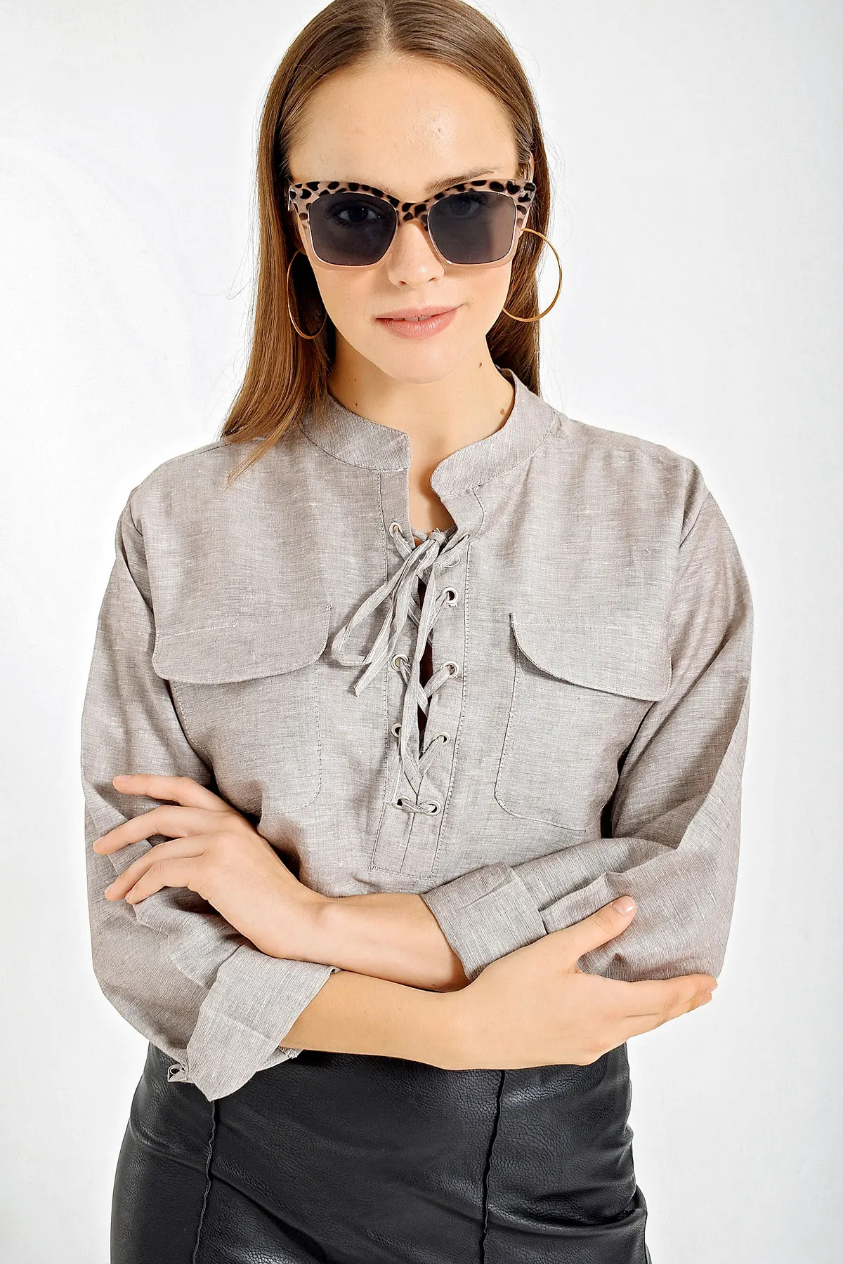 

Crew Neck Oversize Shirt 2021 Spring autumn women's shirt blouse street shirt new simple office lady long sleeve blouse