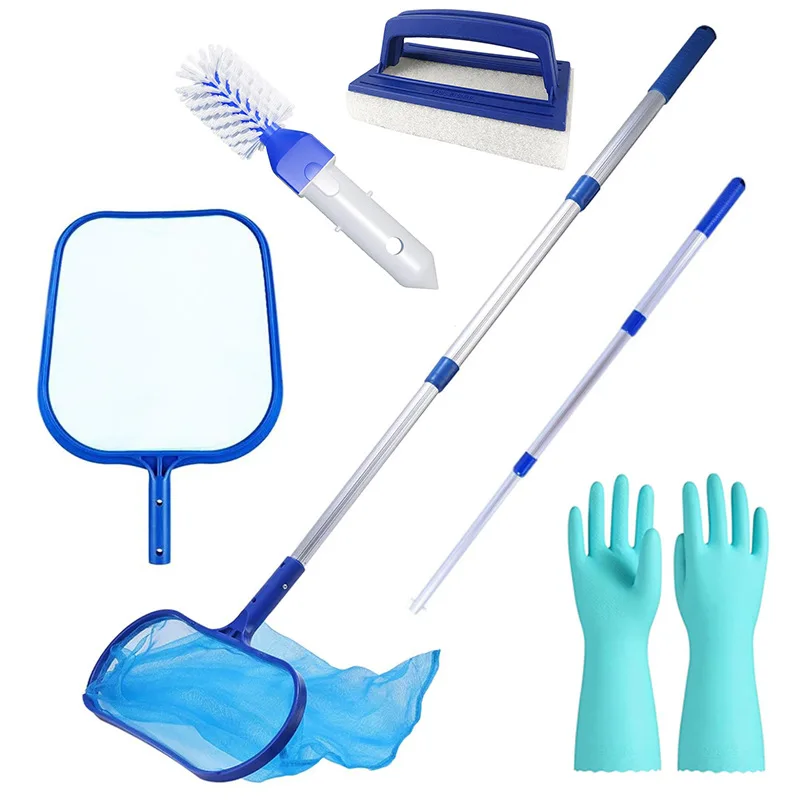 Swimming Pool Cleaning Set Brush Net Sponge Gloves 5 Pieces