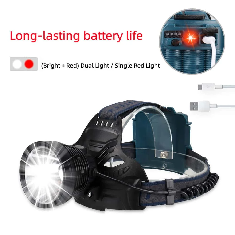 New 18650 P70 High-Power Headlamp Long-Range LED Outdoor Headlight Extended Battery Life Rechargeable Head-Mounted Flashlight