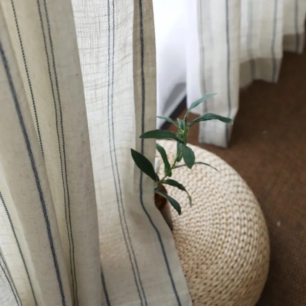 

Linen Cotton Stripe Transmitting Curtain for Living Room Linen Bedroom Curtain Ins Style Drapes for Bedroom Kitchen Curtains
