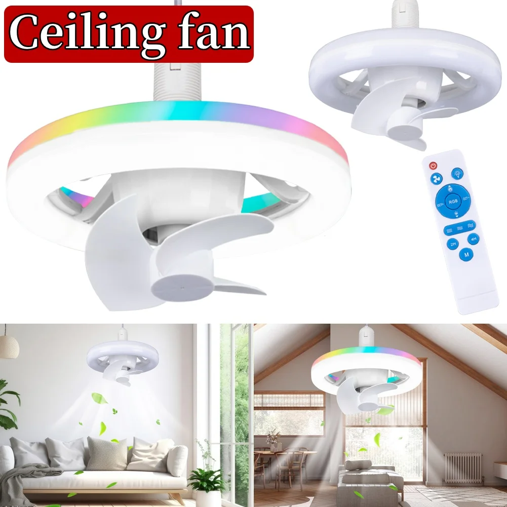 48W Ceiling Fan E27 With Led Light And Remote Control 360 ° Rotation Cooling Electric fan Lamp Chandelier For Room Home Decor