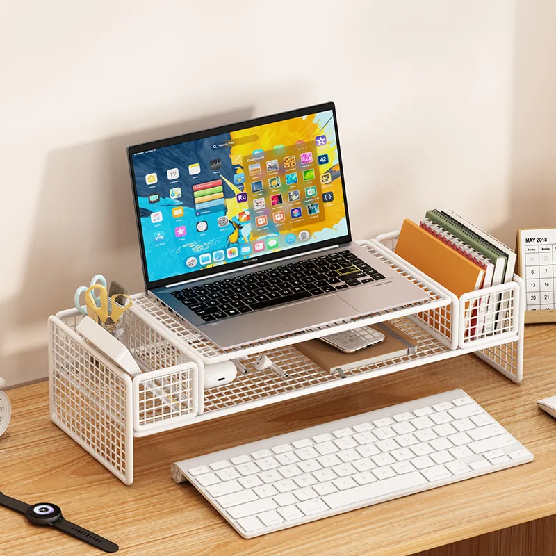 Height Adjustable Computer Stand Desktop Monitor Laptop Cooling Rack Suspended Bracket Office Desk Storage Solution