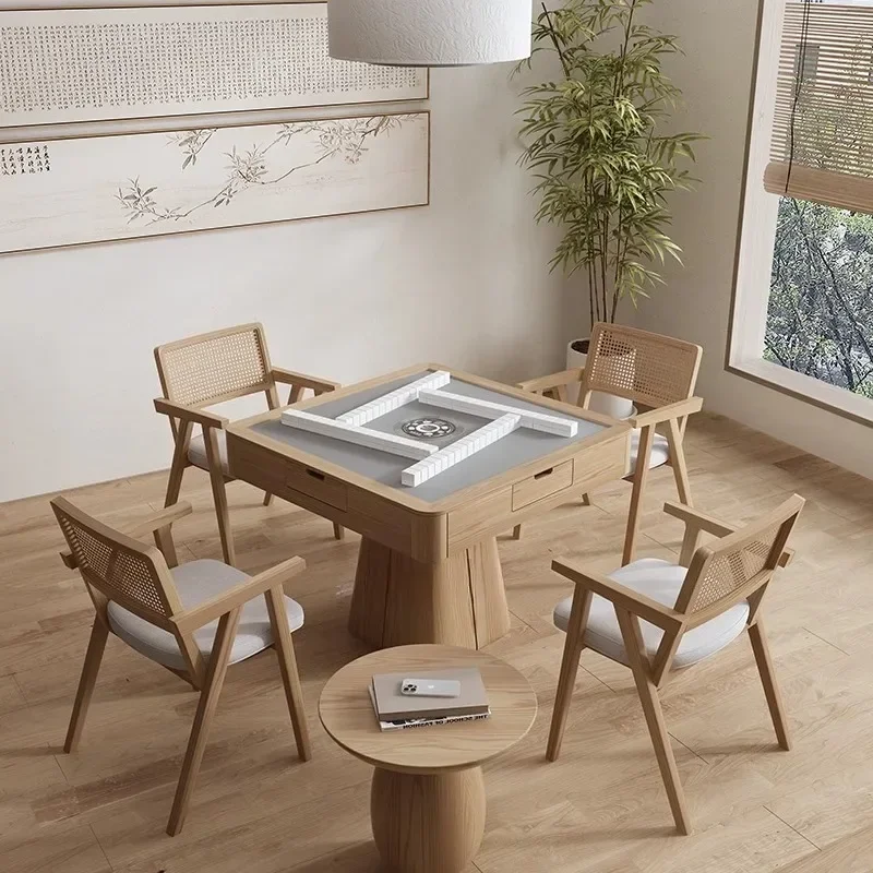 

Solid wood silent automatic mahjong machine household wabi sabi log mahjong table dining table integrated dual-purpose