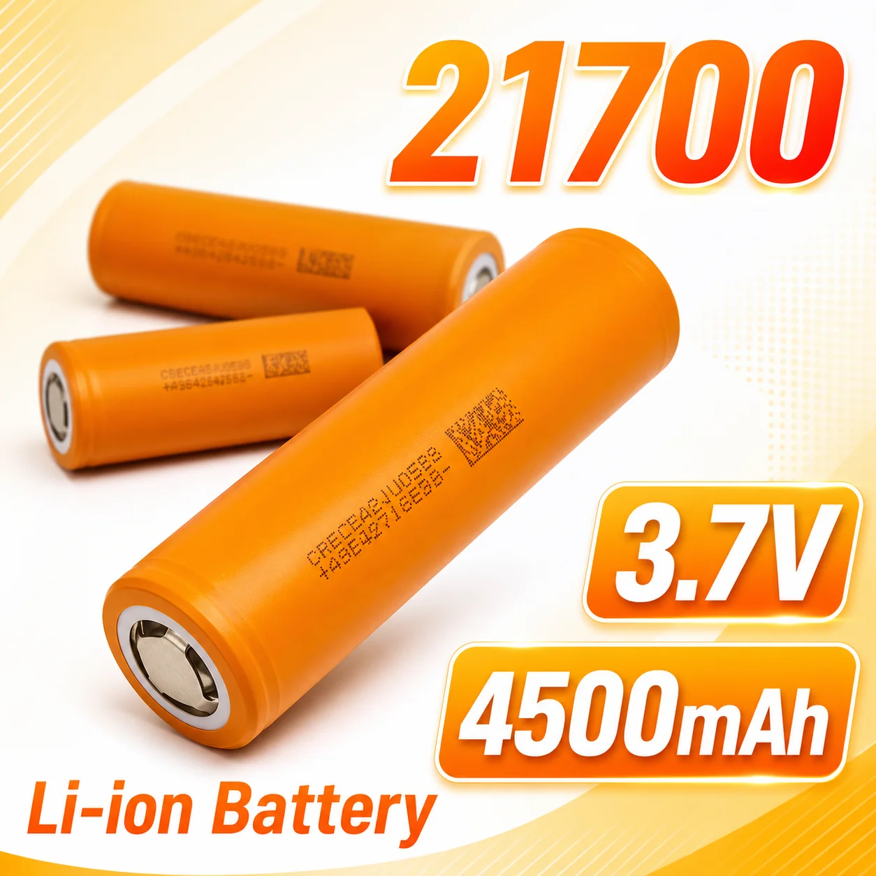 21700 Rechargeable Battery 4500mAh 3.7V Li-ion Cell for High Power Appliances and LED Flashlights 3C Discharge