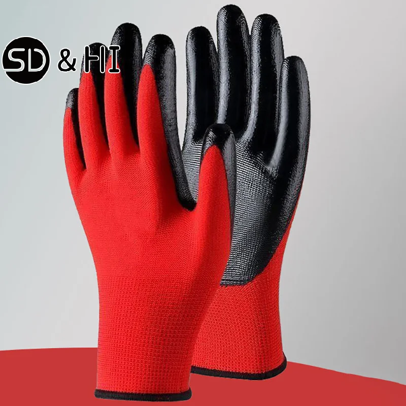 12 Pairs Advanced Work Gloves Durable Wrinkled Latex Coating For Construction Warehouse Handling Gardening Safety Gloves
