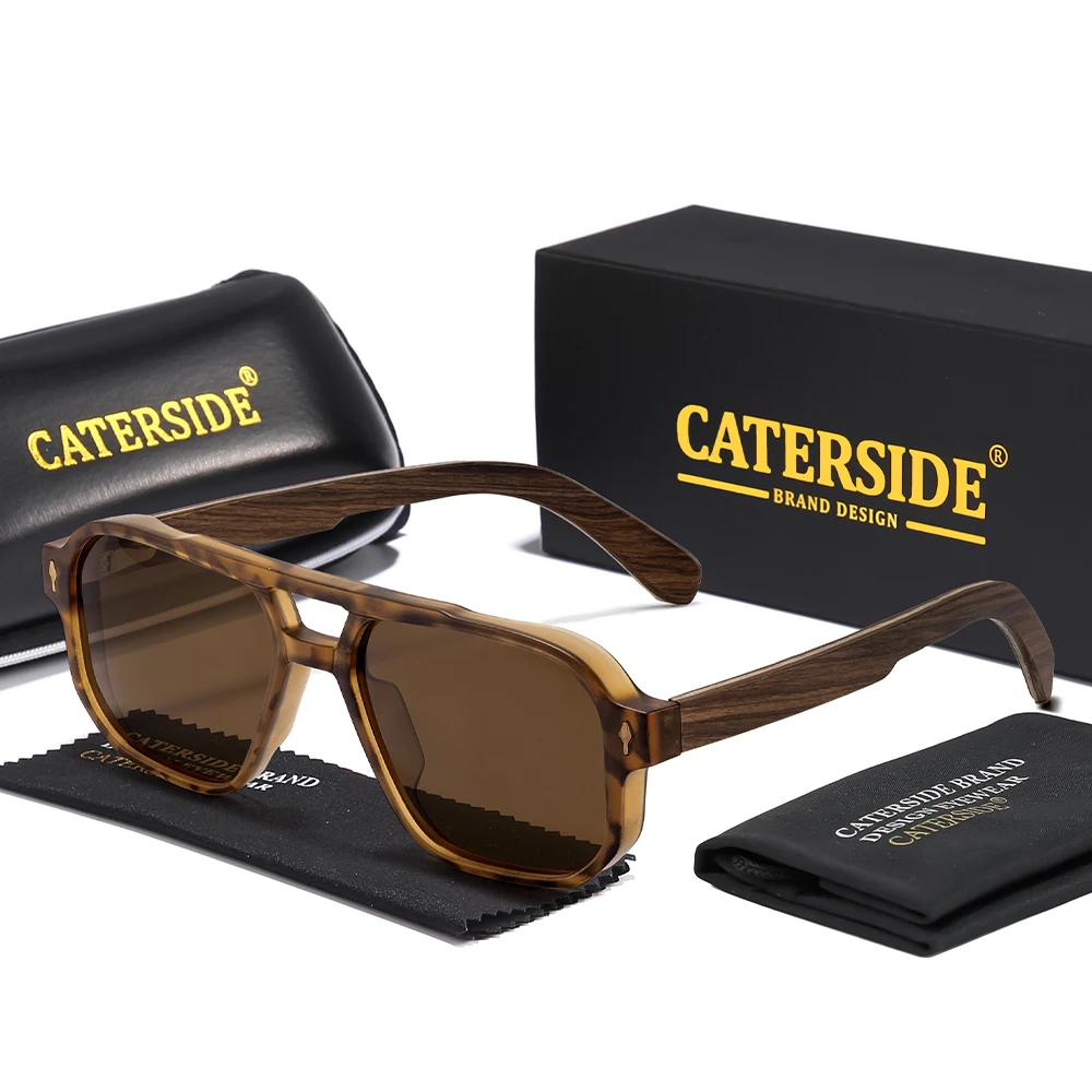 CATERSIDE Modische Polarisierte Sonnenbrille für Herren, Retro-Luxusmarken-Design mit Massivholz-Bügeln, Sonnenbrille für Damen, Fahr- und Partybrille