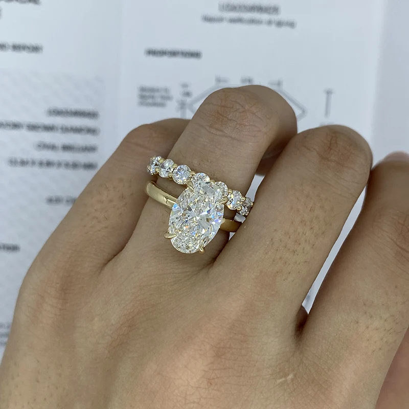 Zestawy pierścionków z 14-karatowego żółtego złota owalny krój 4CT DEF Lab Grown Diamond Engagement Ring CVD HPHT Lab Diamond Engagement Ring Halo Rings IGI — zdjęcie 3