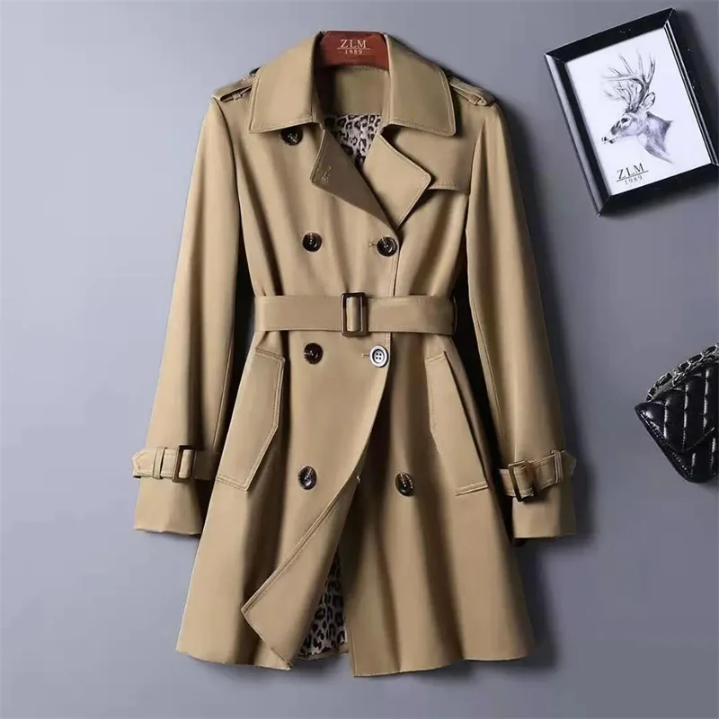 

Women Fashion Trench New Coat Spring Autumn Korean Long Sleeve With Belt Jackets Solid British Style Coats Women's Chic Outwear