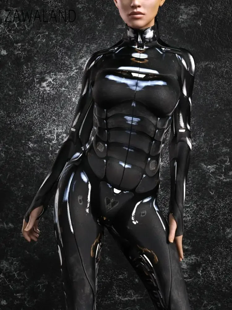 زي بدلة جسم تنكري للنساء ، تكنولوجيا المستقبل ، روبوت البونك ، طباعة الملمس الملونة ، زينتاي ، بدلة جسم ، زي هالوين ، ملابس