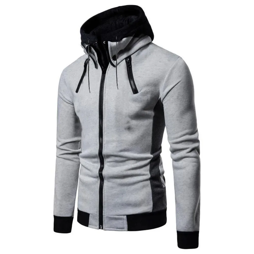 

Men's Cardigan Jackets Thicken Fleece Men Autumn Winter Coat Hooded Sweatshirt Zip Up Warm Color Blocking Male Jackets