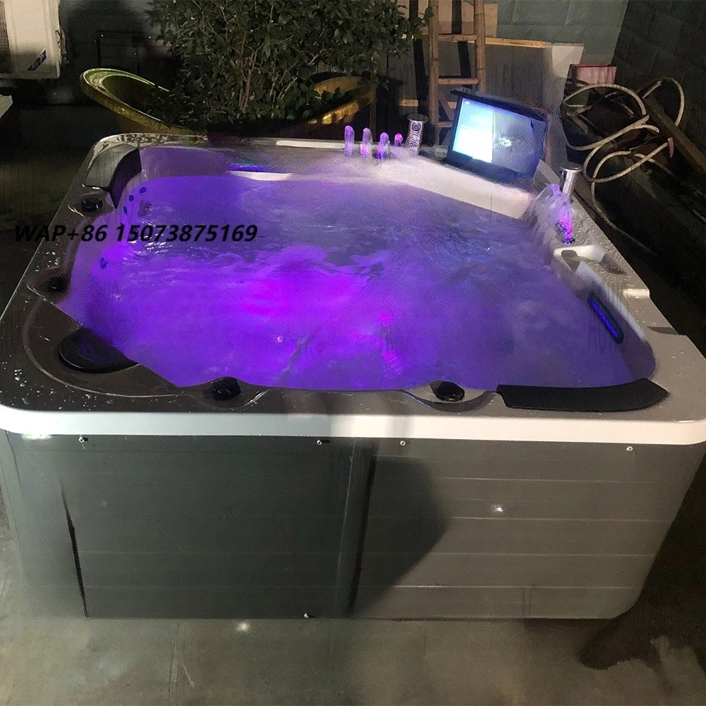 Jacuzzi Exterior, Bañera de Hidromasaje, Spa, Piscina Climatizada de Acrílico, Jacuzzi Cuadrado para 5 Personas, Terapia de Sal, Hidromasaje Exterior