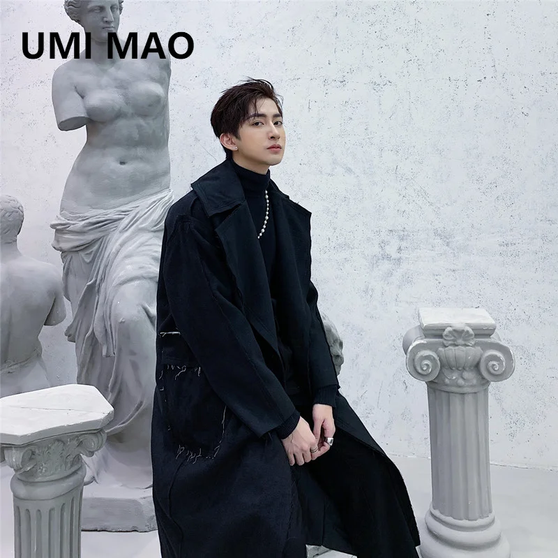 

UMI MAO Winter Jacket Yamamoto Dark Silhouette With Large Pockets Of Fur Windbreaker Jacket Trendy Mid Length Men Trench Coat