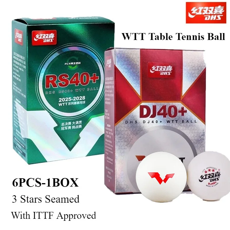 

1/2BOX, 3 звезды со швами DHS WTT, мяч для настольного тенниса RS40 +/DJ40 +, белый, 6 шт./кор., специальный мяч для соревнований по пинг-понга с одобрением ITTF