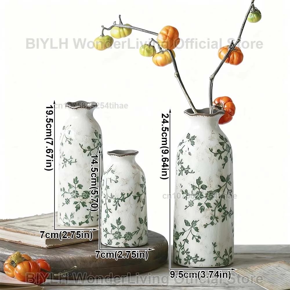 Ceramic Vase For Home Decoration Living Room Decor  Hydroponic Flower Arrangement Pastoral Style Green Vase Flower Pot For Plant
