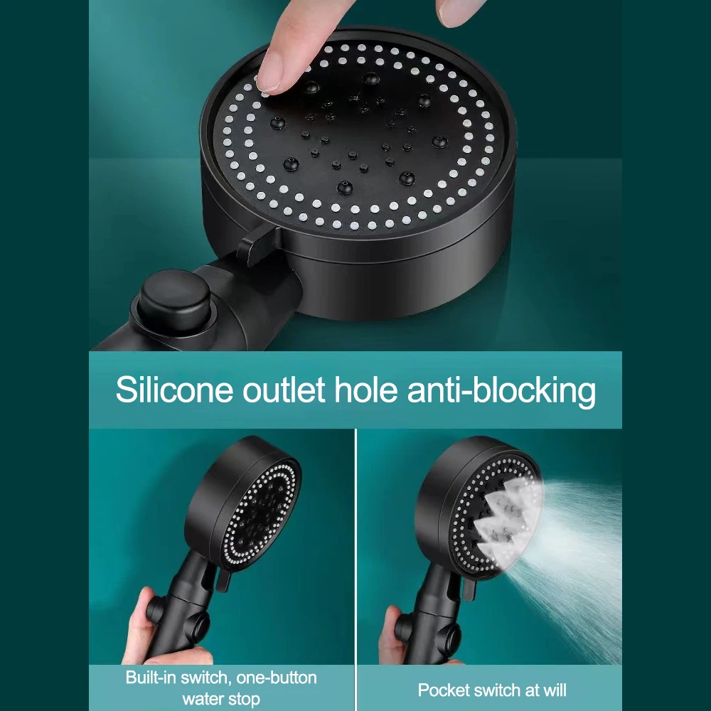 Set soffione doccia ad alta pressione 5 modalà di regolazione Soffione doccia con tubo flessibile Accessori da bagno con arresto one-touch a risparmio idrico  13