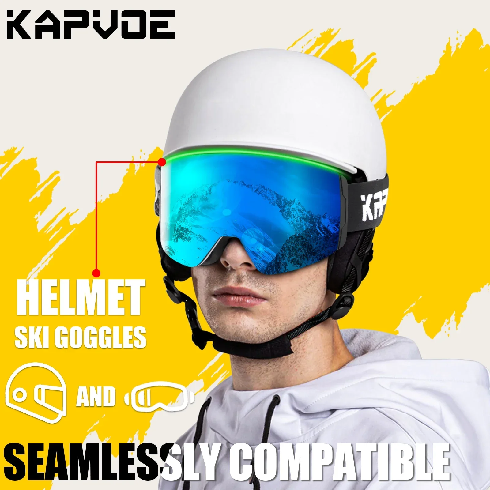 KAPVOE Magnetic Ski Goggles Set Anti-Fog UV400 Protection Snow Goggles Snowboard for Men Women Ski Glasses Skiing Eyewear