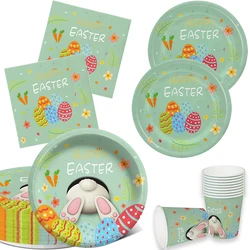 Easter Party Decoration Tableware Cute Rabbit Easter Egg Bunny Plate Cup Napkins Banner Happy Easter Party Disposable Dinnerware