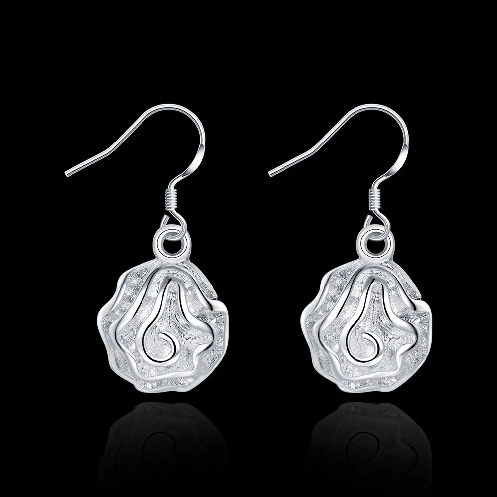 Hot New 925 Sterling Silver Pretty Rose flower Earrings for Women Fashion temperament Holiday gift classic party wedding Jewelry