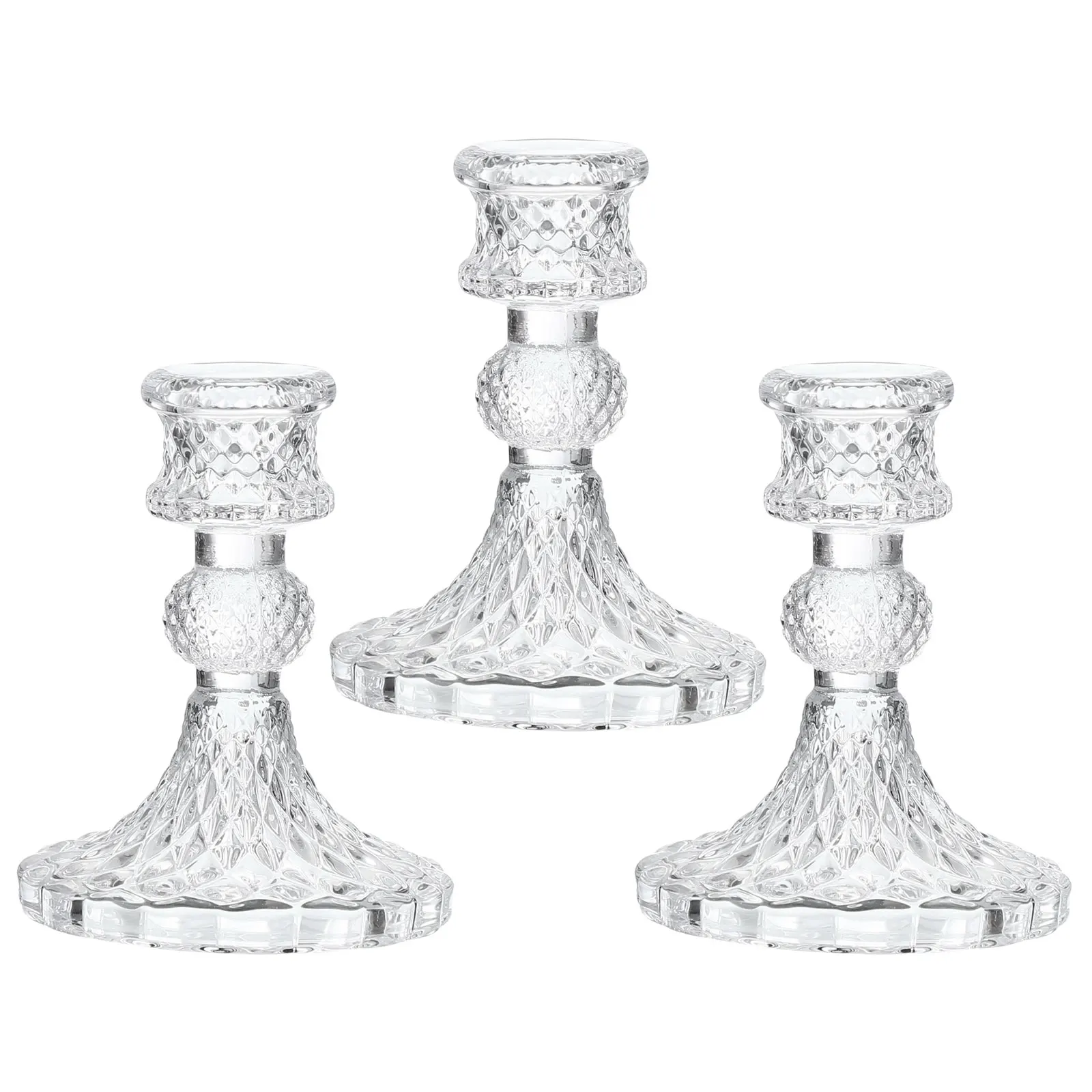 

3/6pcs Glass Candlestick Holders Clear Diamond Taper Vertical Stripe Taper Candle Holders for Table Centerpiece Party Home Decor