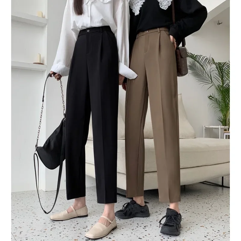 Vintage Suit Harem Pants for Women Casual High Waist Slim Ankle-length Pants Korean Fashion Office Lady All Match Pants Outwear