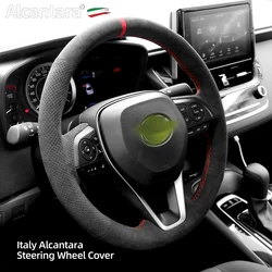 Hand Stitch Sewing Italy Alcantara Car Steering Wheel Cover Wrap Compatible with Toyota Camry/Avalon/ Corolla/Crown/RAV4