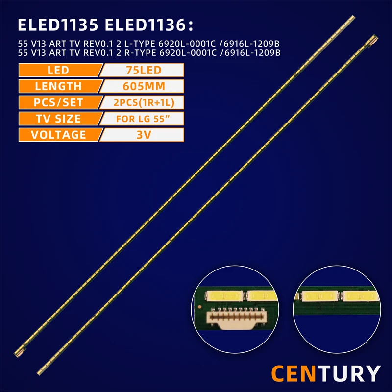 10kit LED backlight strip 75 led 605mm 55 V13 ART TV REV0.1 2 L/R 6920L-0001C /6916L-1209B for LG 55LA640S