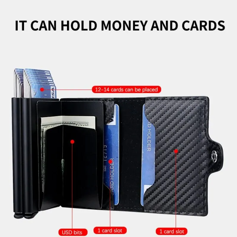 RFID Block Card Holder for Men - Durable and Sleek Front Pocket Wallet - Credit Card Wallet with Pop-up Mechanism (Carbon Fiber)