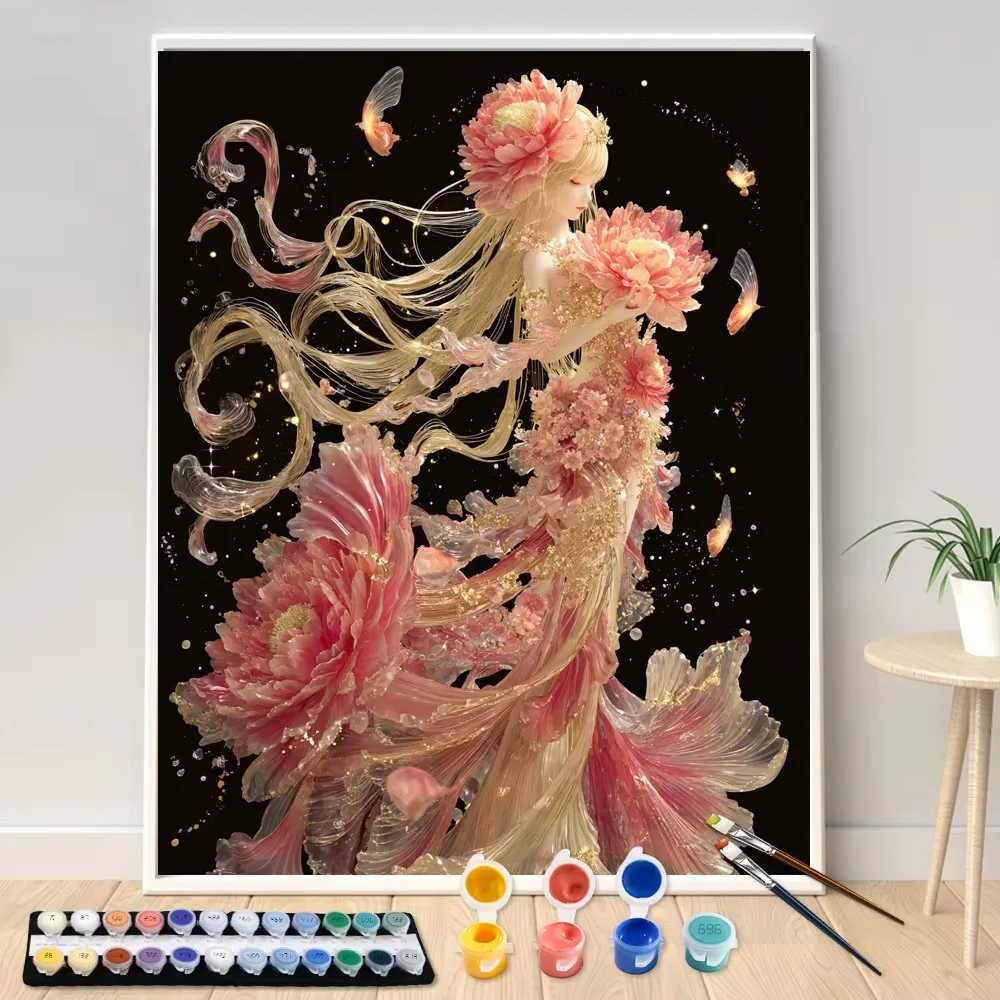 Hand Paint Chinese Ancient Style Beautiful Modeling Painting By Numbers Kit DIY Acrylic Artwork Canvas Art Gift Home