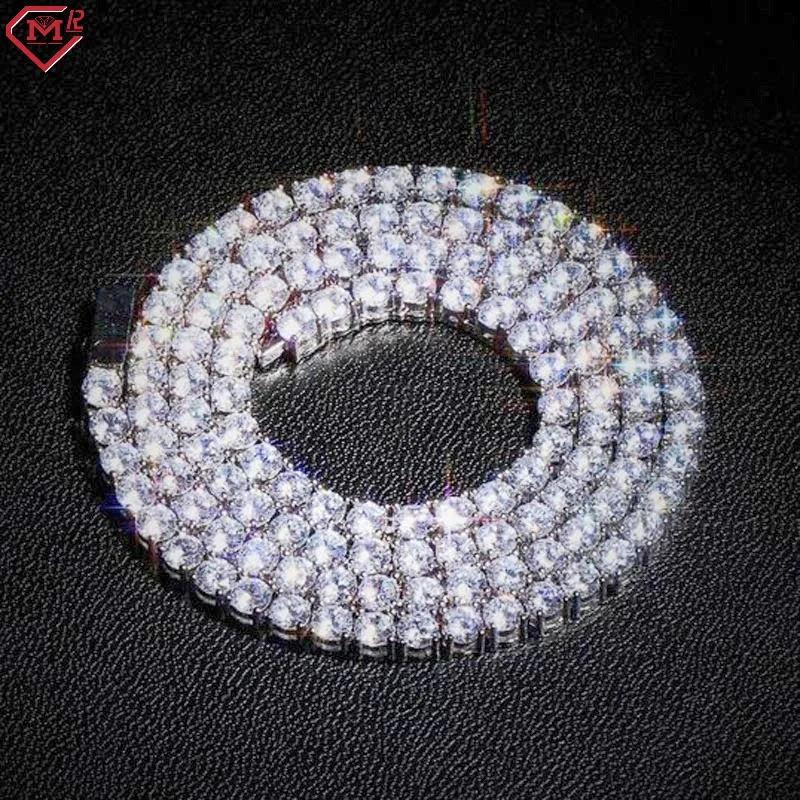 

Iced Out 3mm Tennis Chains Necklace VVS Moissanite 925 Silver 10k Gold Moissanite Tennis Chain
