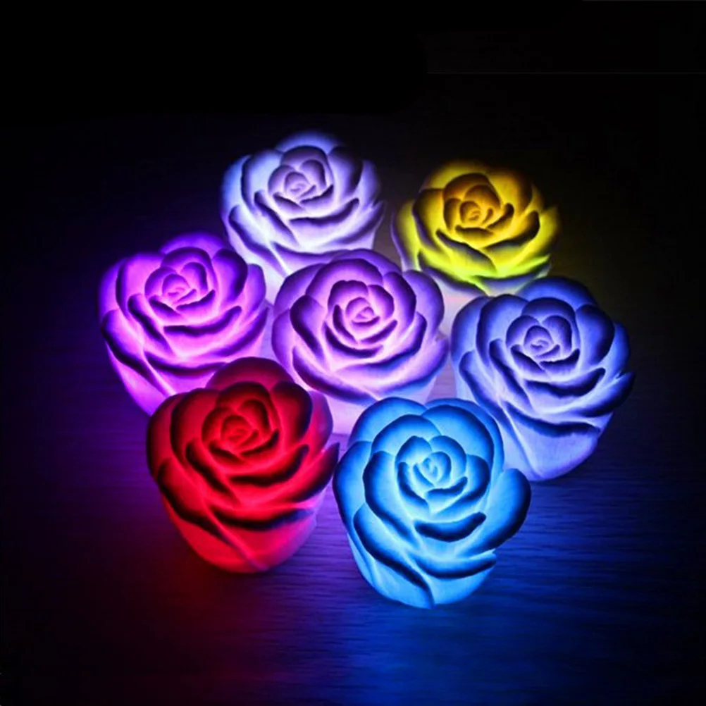 

6Pcs Colorful LED Rose Lights Simulation Flowers Lamp Romantic Night Light for Home Garden Wedding Party Decorations