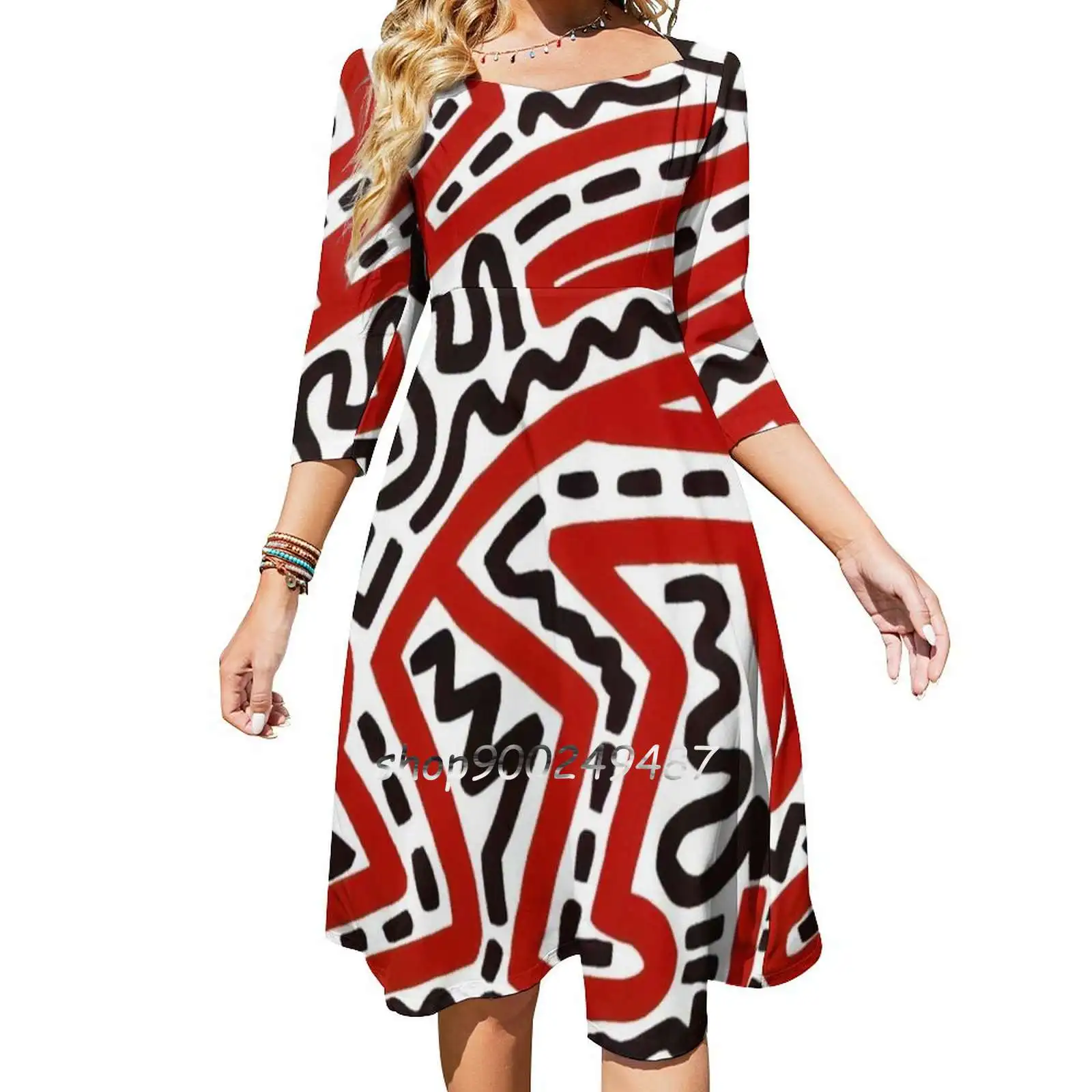 -1983 Sweetheart Knot Flared Dress Fashion Design Large Size Loose Dress Pop Art Love Rap Vsco Artist Keith Harring Rap Harin