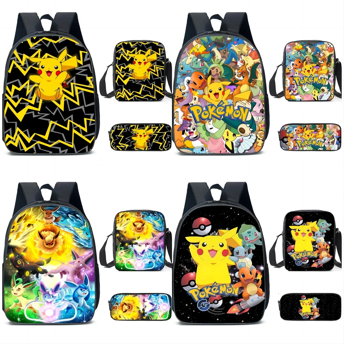 

3PC-Set Pokémon SchoolBag Pikachu Backpack Polyester Comfortable Burden-reducing Student Children's Backpack School Bag Mochila