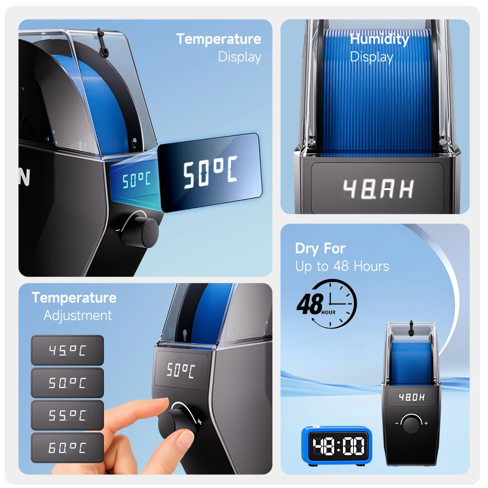 

KINGROON Filament Dryer Box For 3D Printer Parts 1KG PLA PETG ABS TPU Filaments Dehydrator Storage Box Filament Spool Holder