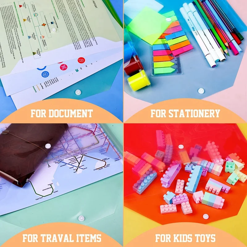 24Pack Plastic Envelopes With Snap Closure, Plastic File Folders For Documents A4 Clear Envelopes Folders,File Bags