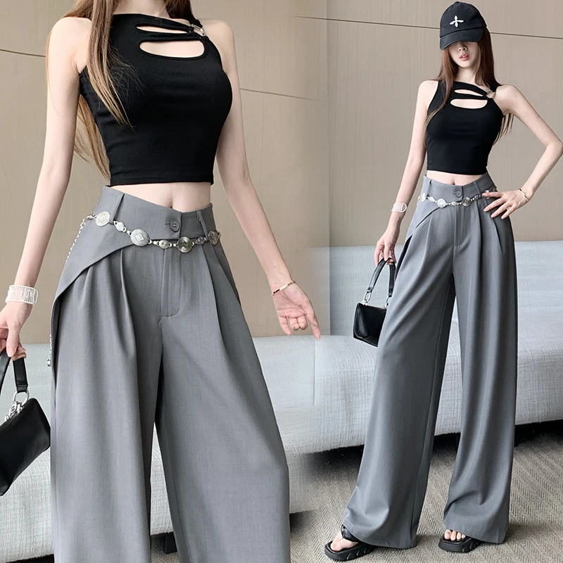 

Gray High-End Feelings Wide Leg Suit Pants Casual Elegant Fashionable Long Pants Women Spring Versatile Loose Slimming Trousers