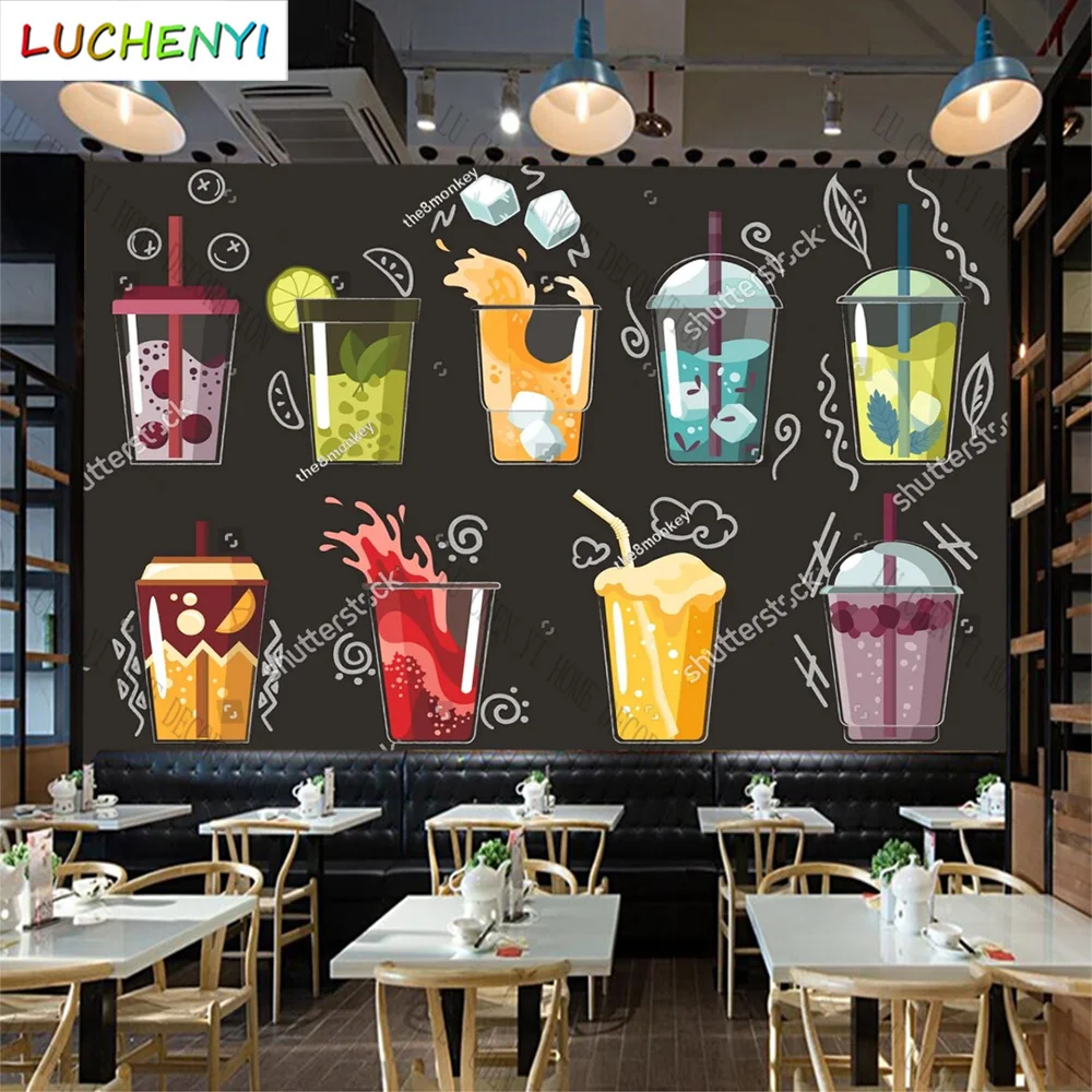 

Custom colorful bubble tea coffee mural wallpaper restaurant cold drinking shop dining room wall papers home decor sticker